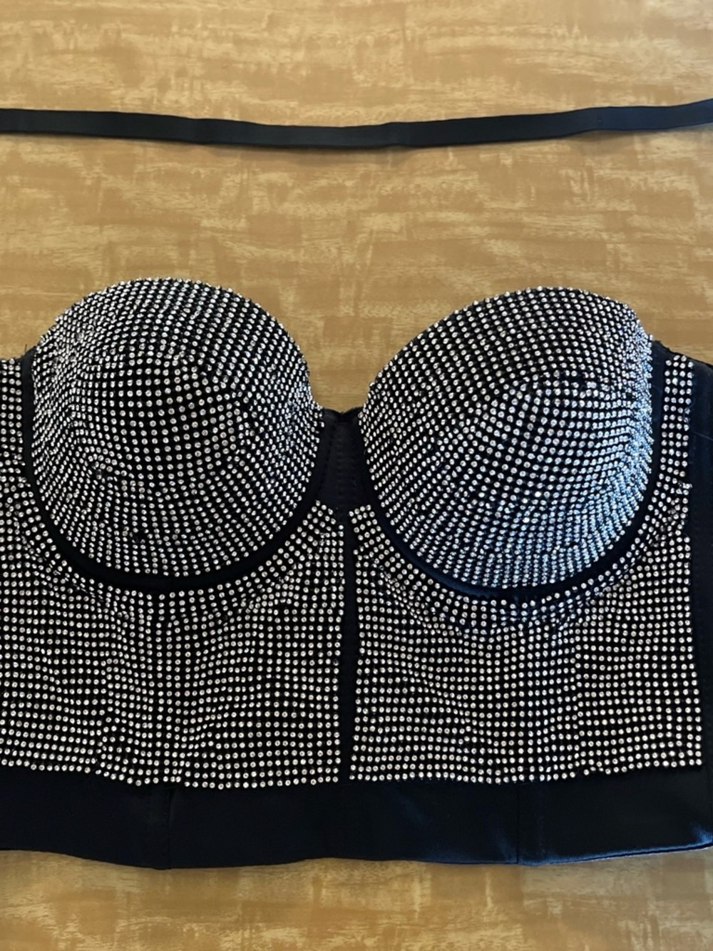 Windsor Black One Strap Rhinestone-Trim Bustier Size Small